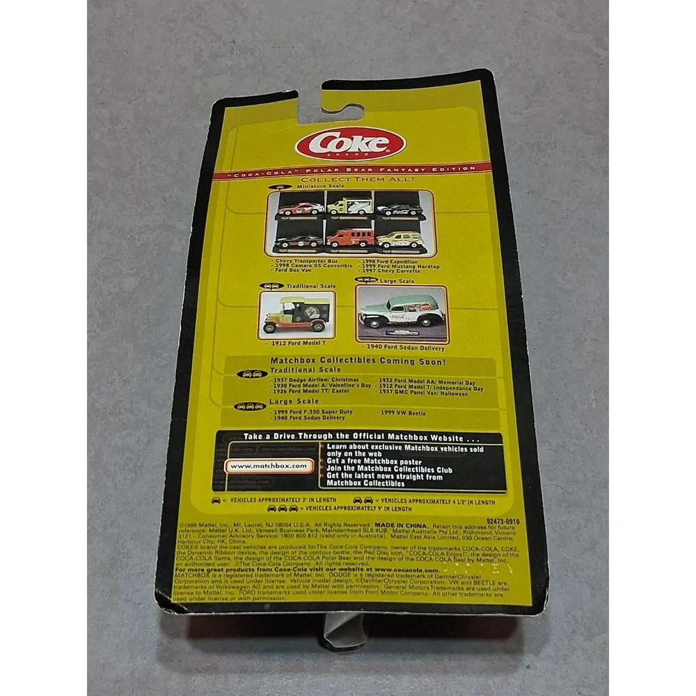 Coca Cola Matchbox 1999 Ford Mustang Hardtop Polar Bear Fantasy